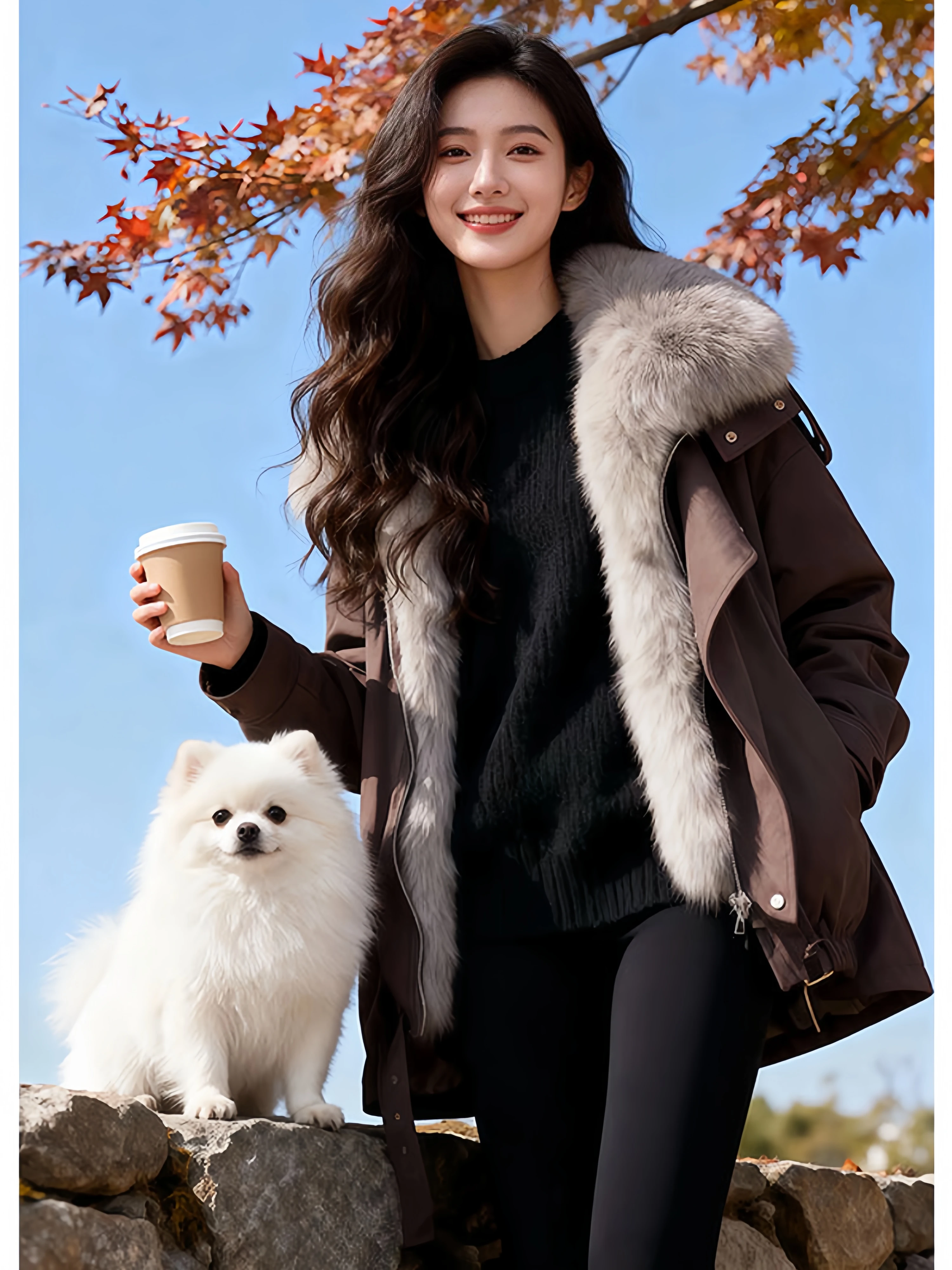 Thickened Fashion Workwear Parka Coat Women's Autumn Winter New Design Sense Warm Cotton Clothes Large Fur Collar Commuter Style