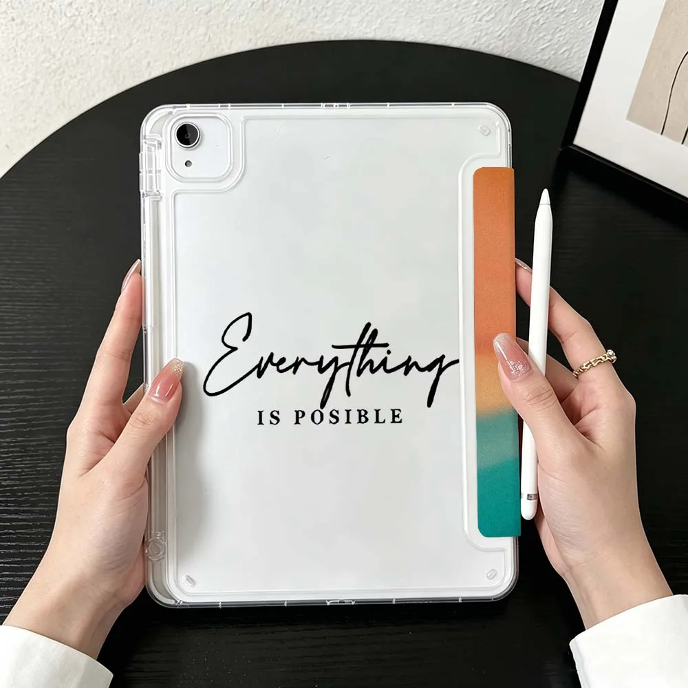 Colorful Abstract Quote For iPad Mini Pro Air 5 6 7 8 9 10th 11th 11 9.7 10.9 13 inch Transparent Y-Shaped Folding Tablet Case