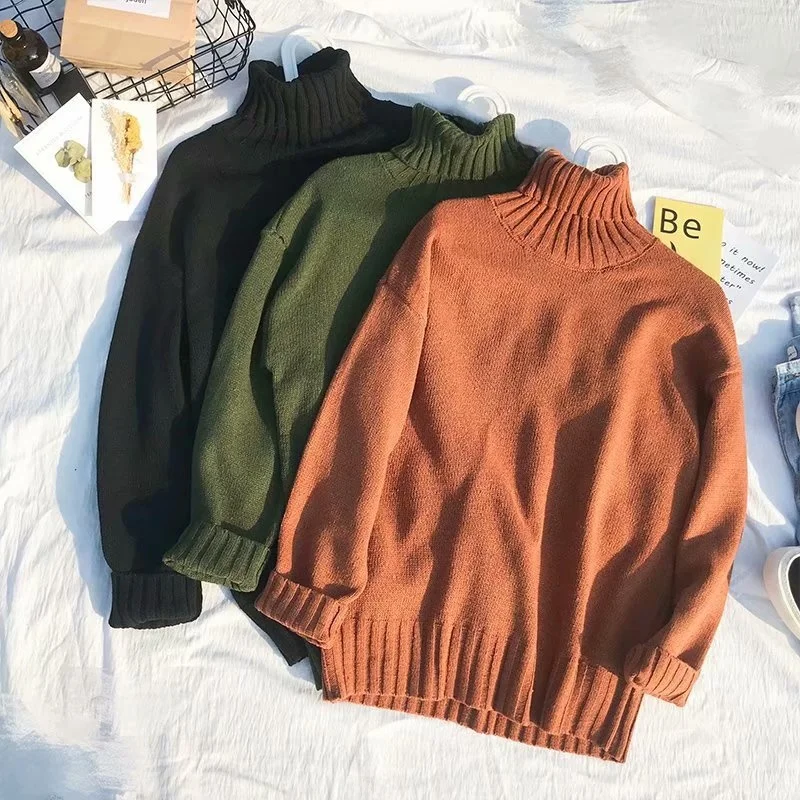 سترة محبوكة فضفاضة ذات ياقة عالية للرجال لون نقي للخريف والشتاء نمط جديد النسخة الكورية ملابس خارجية للزوجين قابلة للتنفس... #3