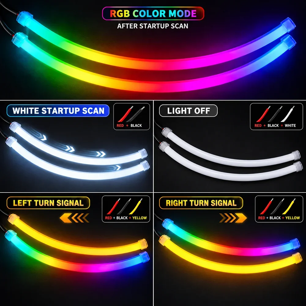 Updated Sequential Drl Automotive Headlight Led Strip 30cm/45cm/60cm/75cm Flexible Silicone Tube LED Car Strip with Turn Signal