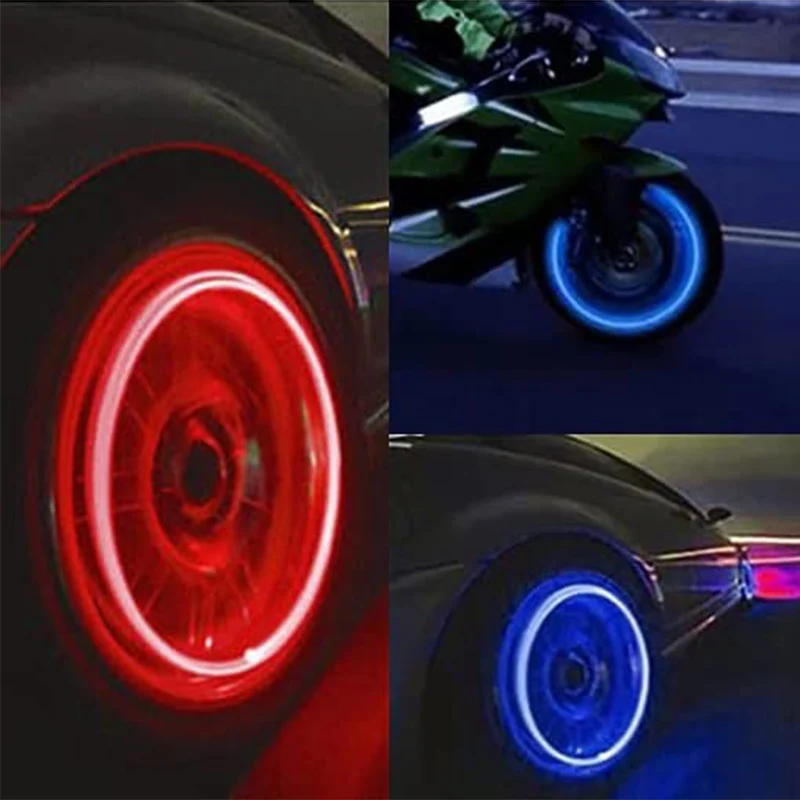 4Pcs Colorful Car Tire Valve Caps LED Car Motorcycle Cycling Wheel Lantern Spokes Hub Tyre Lamp Wheel Caps Auto Tyre Accessories