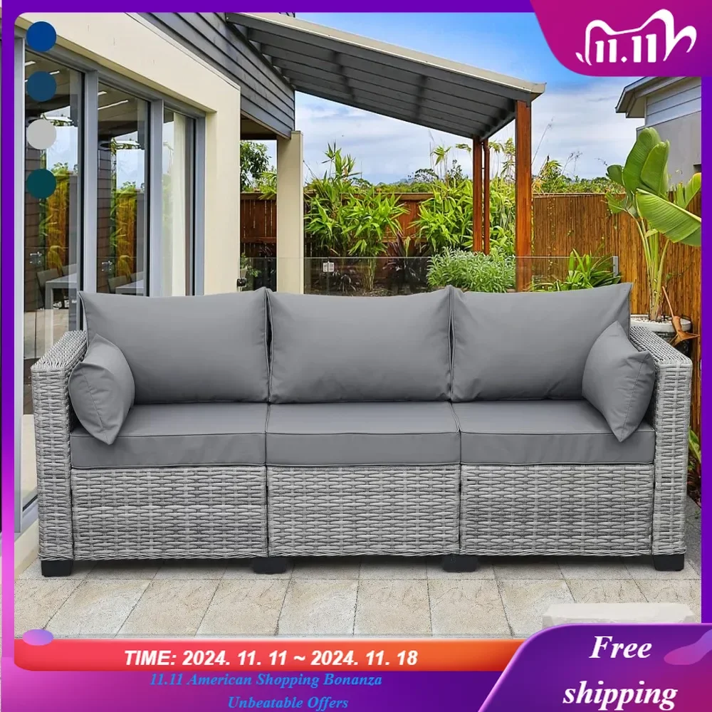 

Outdoor Furniture Outdoor Couch Grey Wicker Patio Furniture 3-seat Sofa Deep Seat Hight Backrest with Waterproof Cushions, Grey