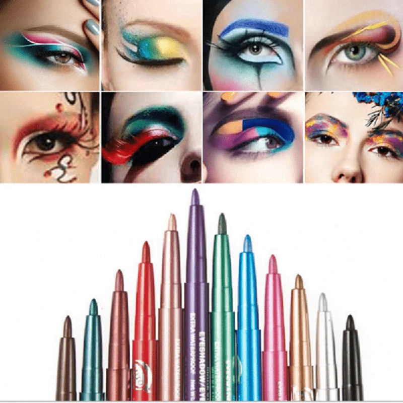 12 colori Set colore impermeabile evidenziatore Eyeliner ombretto penna trucco penna ombretto colla penna