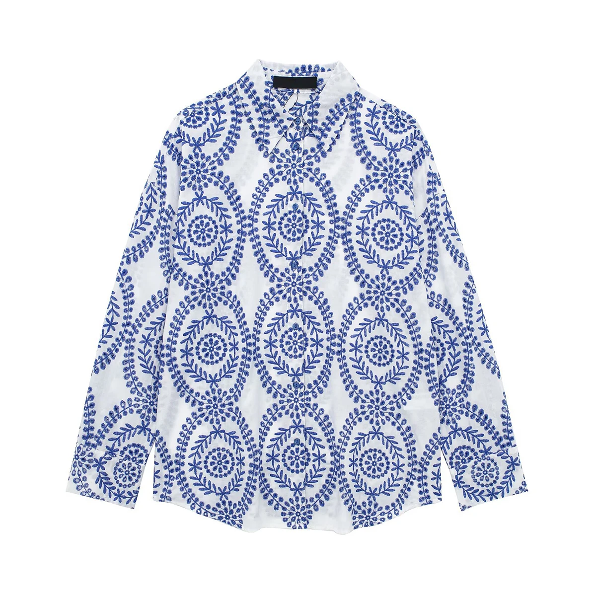 

Hollow Out Embroidery Shirt Women Summer Fashion Long Sleeve Button-Down Loose Shirts Blouses Lady Casual Tops Streetwear 2025