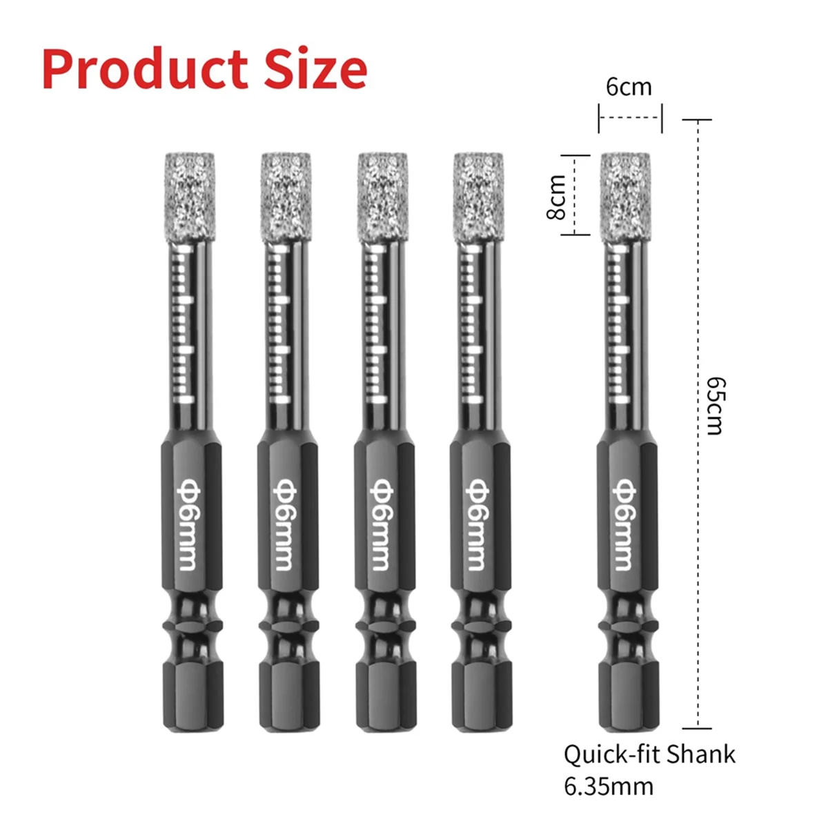 10Pcs Diamond Drill Bits,6mm Dry Diamond Core Drill Bit Set for Ceramic,Granite,Tile,Glass,Marble,Brick,Stone