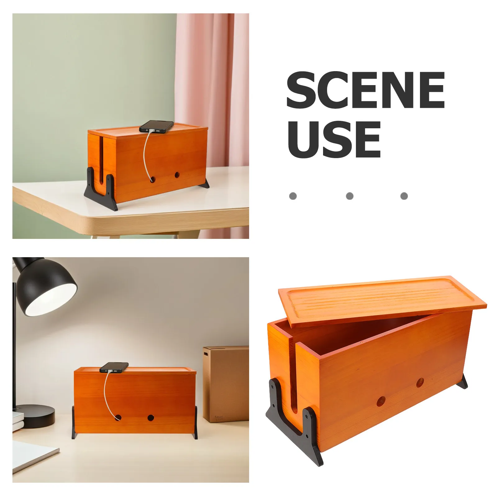 Cord Hider Box for Desk Wooden Desktop Cable Organizer with Lid Elegant Wire Storage Solution for Office Home Countertop Cord