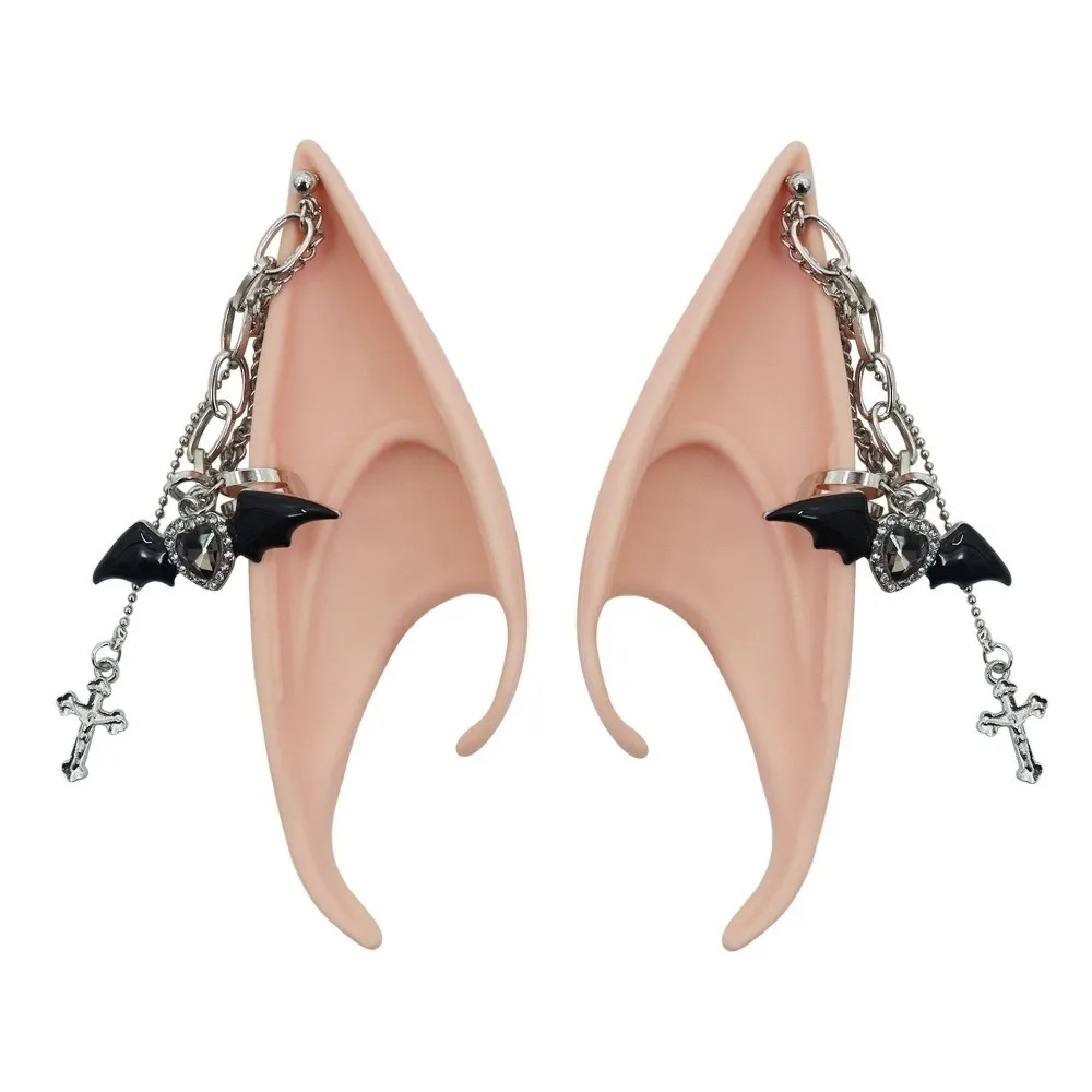 1pair Cute Latex Elf Ears Cross Non-pierced False Ears Women Earrings with Earring Ear Cuff Jewelry Cosplay Accessories