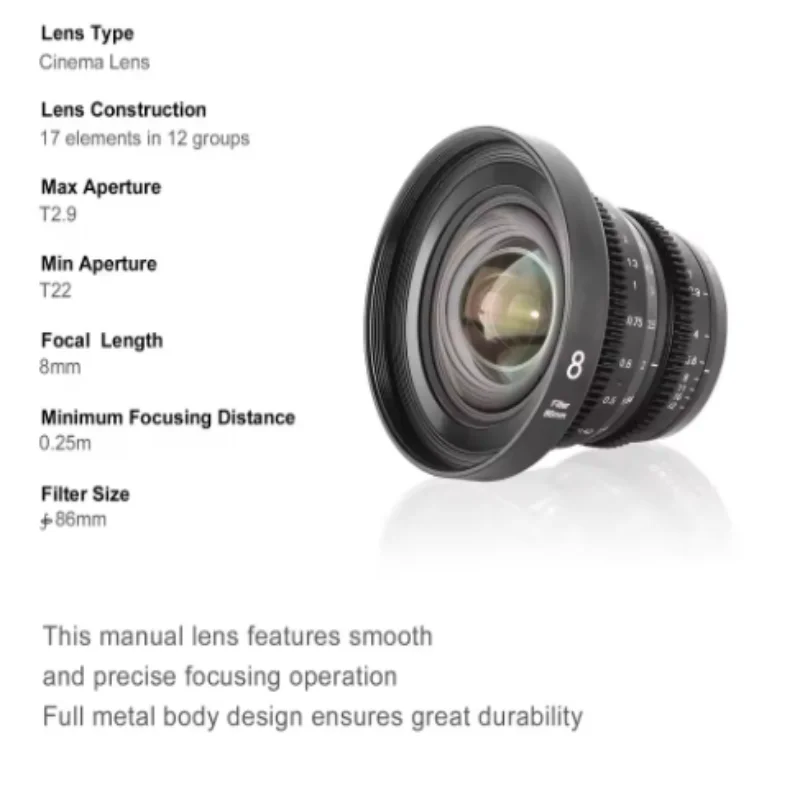 Meike 8 مللي متر T2.9 مايكرو 4/3 سينيه عدسة صغيرة رئيس منخفضة تشويه ل مايكرو أربعة Thirds M43 MFT BMPCC أوليمبوس باناسونيك لوميكس كاميرات #2