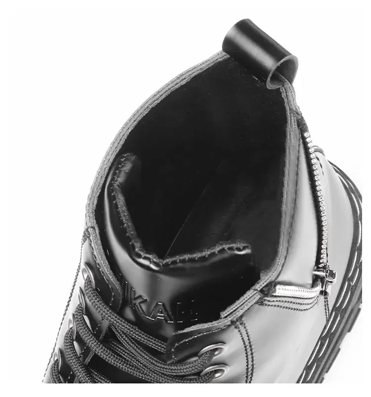 Herren High-Top-Stiefeletten, seitlicher Reißverschluss, dicke Sohle, rutschfeste Kunstlederstiefel, Freizeitschuhe für den täglichen Pendelverkehr und Spaziergänge auf der Straße. – Detail 6