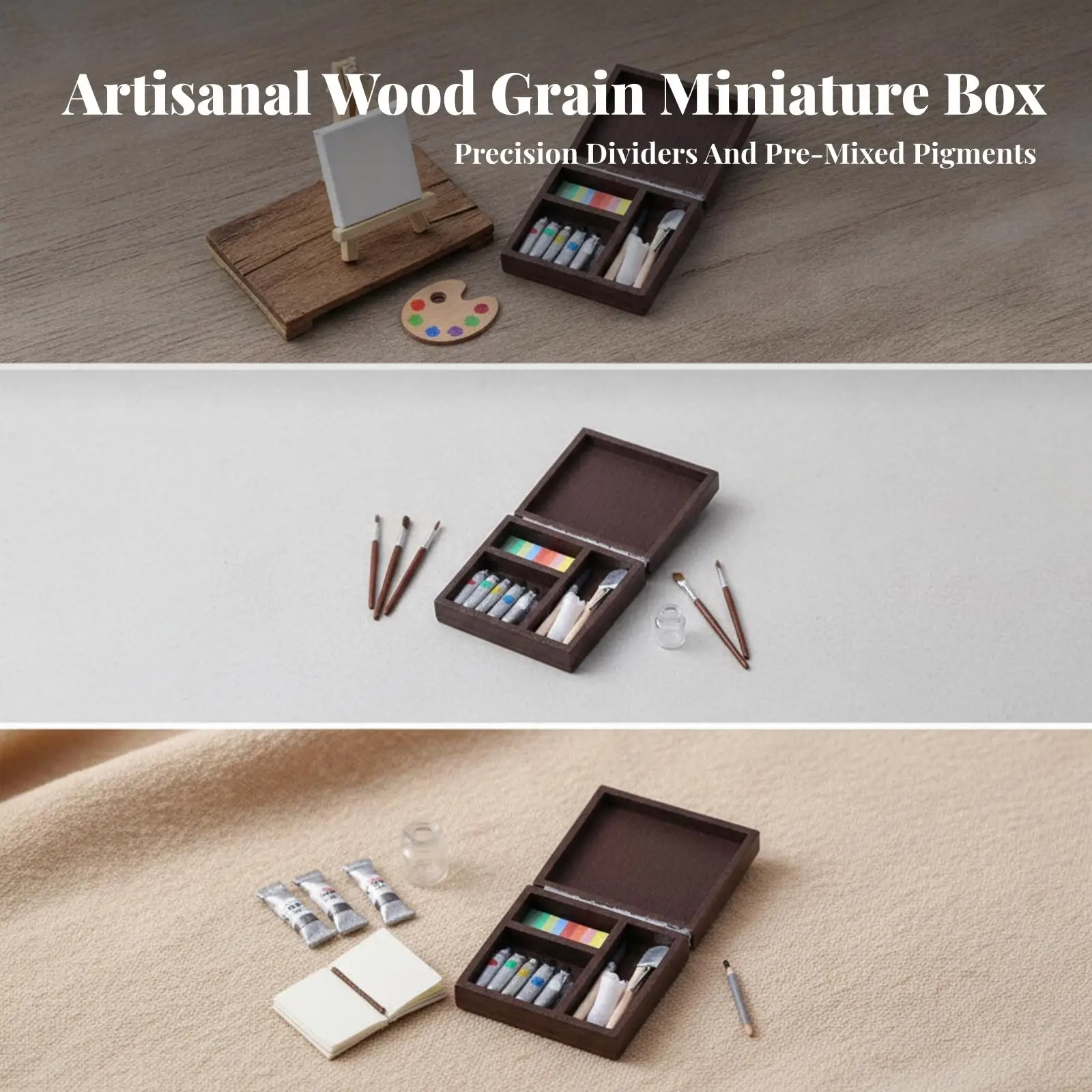 Decorative Miniature Wooden Paint Box | Organized Interior Compartments, Recessed Lid Design, Miniature Paint Box with Paint