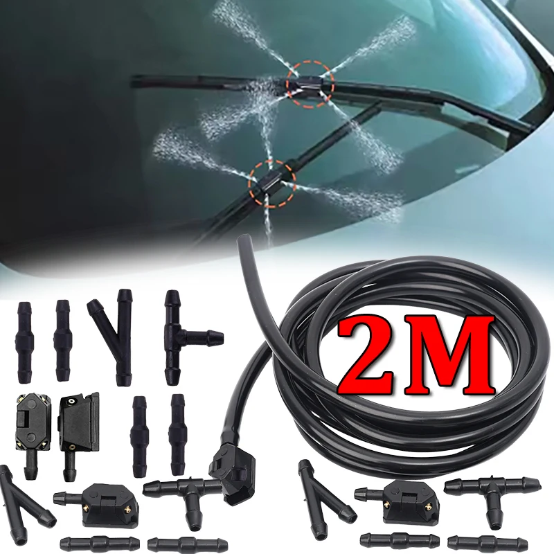 Pulverizador de limpador de para-brisa de carro, 2m, acessórios de mangueira de borracha automotiva com peça t, kits de bico de válvula de retenção, peças de reparo de carro, 1 conjunto