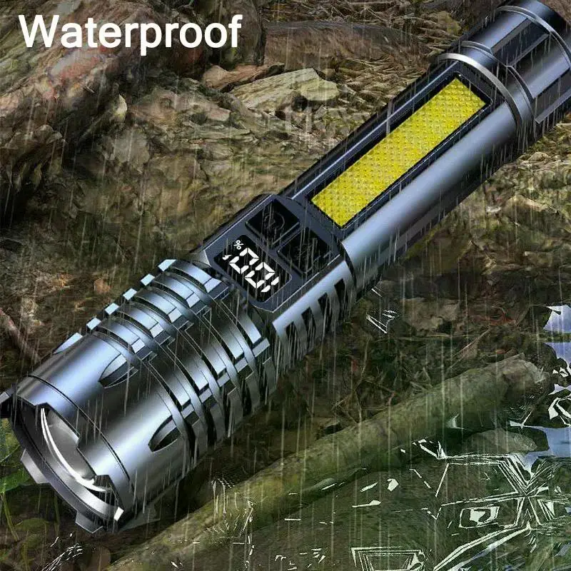 E5 Super Bright LED Flashlight USB Rechargeable Flashlight with COB Side Light Powerful Torch for Outdoor Camping Fishing Lights