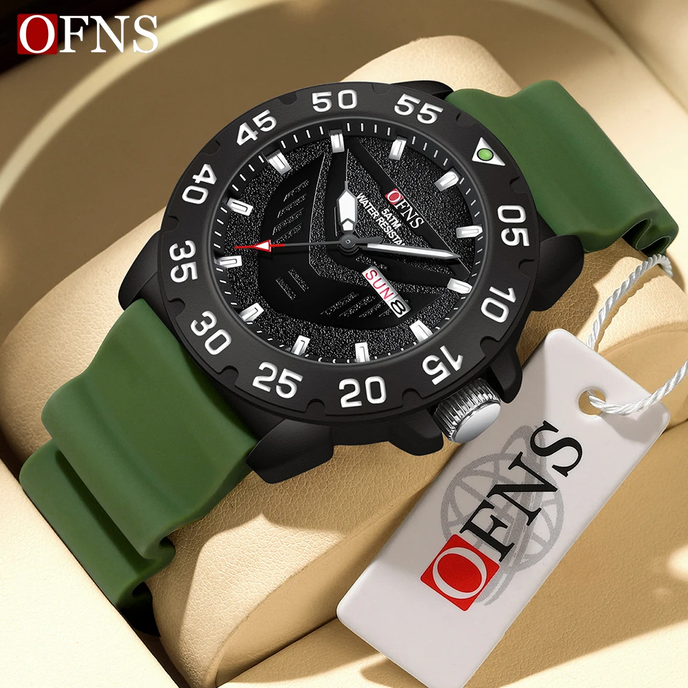 OFNS New Arrival Luxury Top Brand Men Quartz Watch Multifunctional Waterproof Calendar Week Luminous Wristwatch