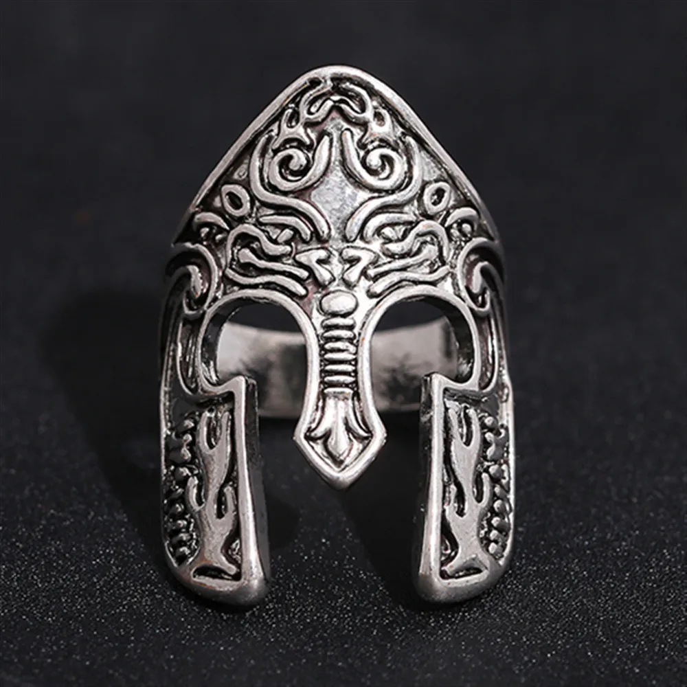 Man Viking Warrior Helmet Ring Scandinavian Pagan Norse Rune Spartan Mask Helmet Rings for Men Totem Amulet Jewelry