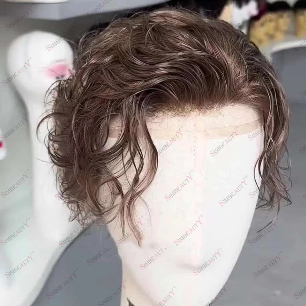 Ventilate Swiss Lace Men's Brown Blonde Human Hair Capillary Prosthesis Easy Wear Lace&Pu Q6 Classic Men's Toupee Base #4 #20