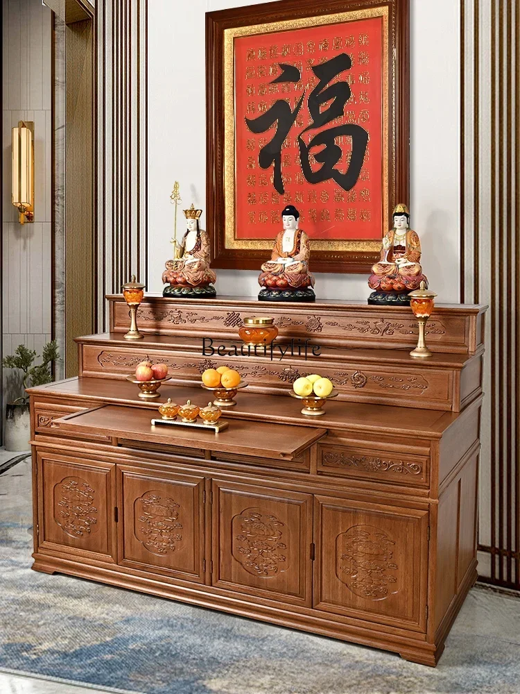 

LJY52Solid Wood Three-Layer Buddha Shrine Altar New Chinese Incense Table Buddha Cabinet