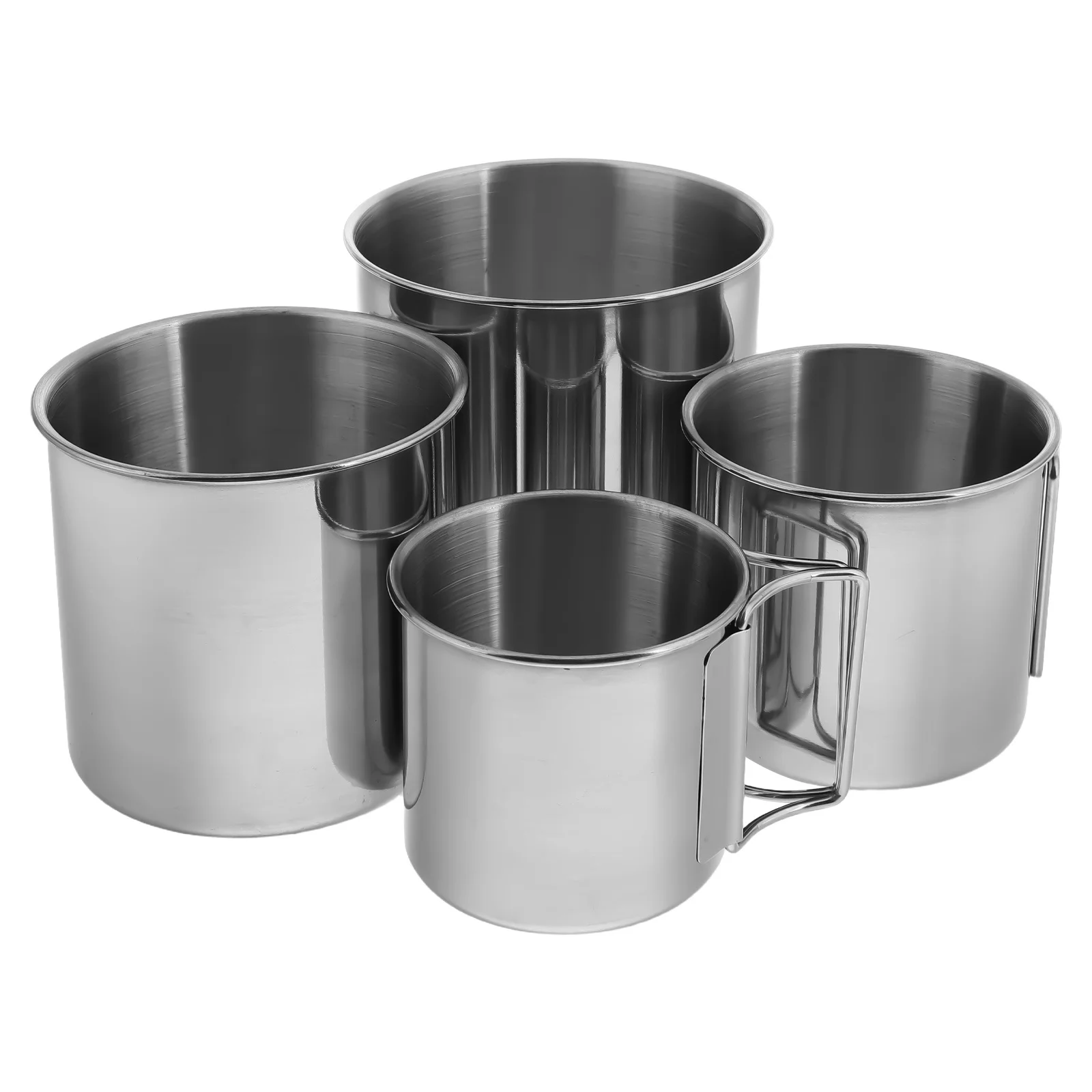 

4Pcs Outdoor Stainless Steel Foldable Camping Cups Portable Travel Tumbler Set Lightweight Handle Camping Tea Water Holder