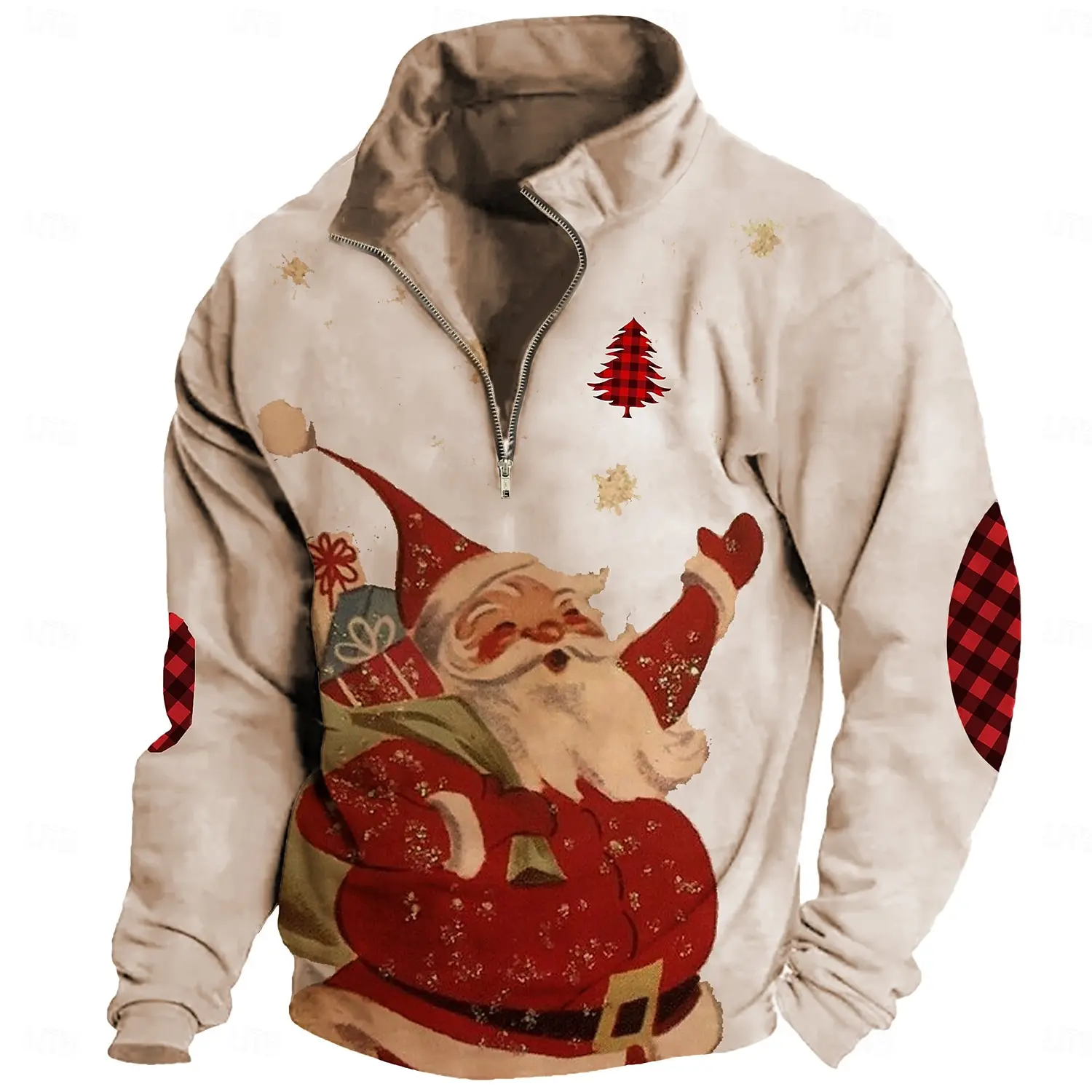 Santa Claus Print Men\'s Half Zip Long Sleeve Sweatshirts Autumn Christma Clothes Fashion Stand Collar Loose Tops X\'mas Pullover