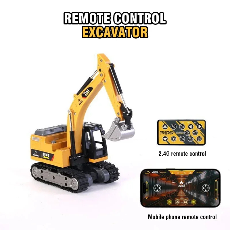 1/64 Mini Excavator RC Truck Children Toy Desktop Alloy Remote Control Excavator Simulated Engineering Vehicle Toy Car Xmas Gift