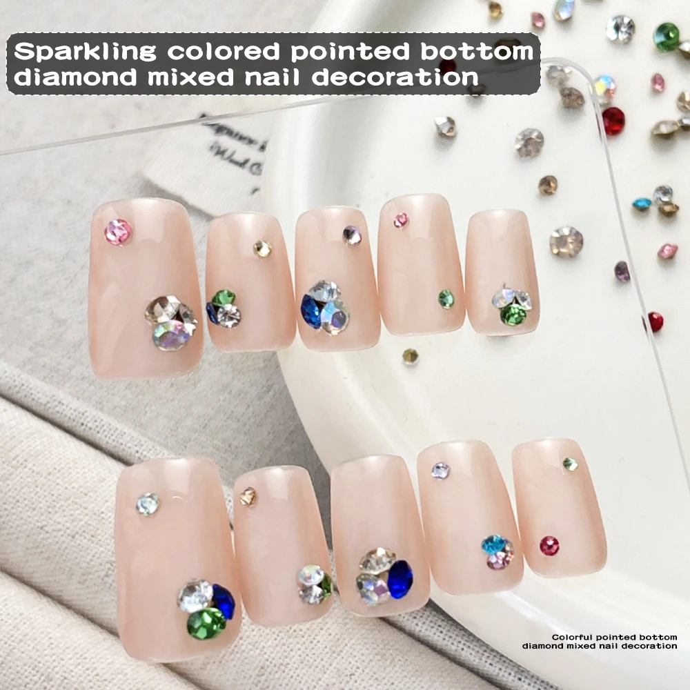 650 pièces tailles mixtes pointues dos coloré ongles gemmes bonbons ongles strass scintillant manucure décoration bricolage Nail Art fournitures