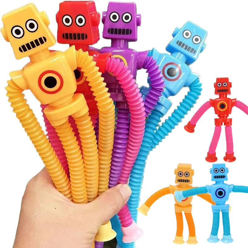 Telescopic Robot Suction Cup Toys Children Kids Pop Tubes Sensory Playing Puzzle Stress Relief Squeeze Fidget Games Gift