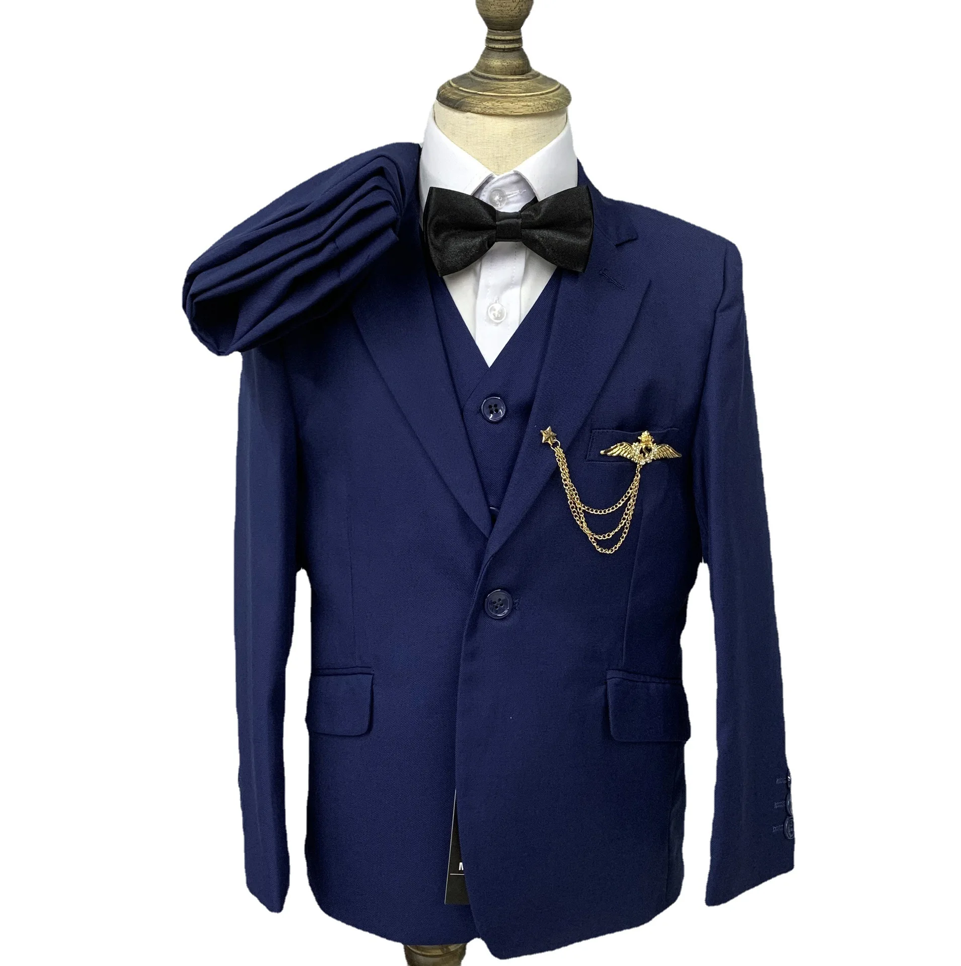 Gentleman Kids Royal Blue Jacket Vest Pants Bowtie 4 Ps Photograph Suit Boys Formal Wedding Dress Children Stage Performance Set