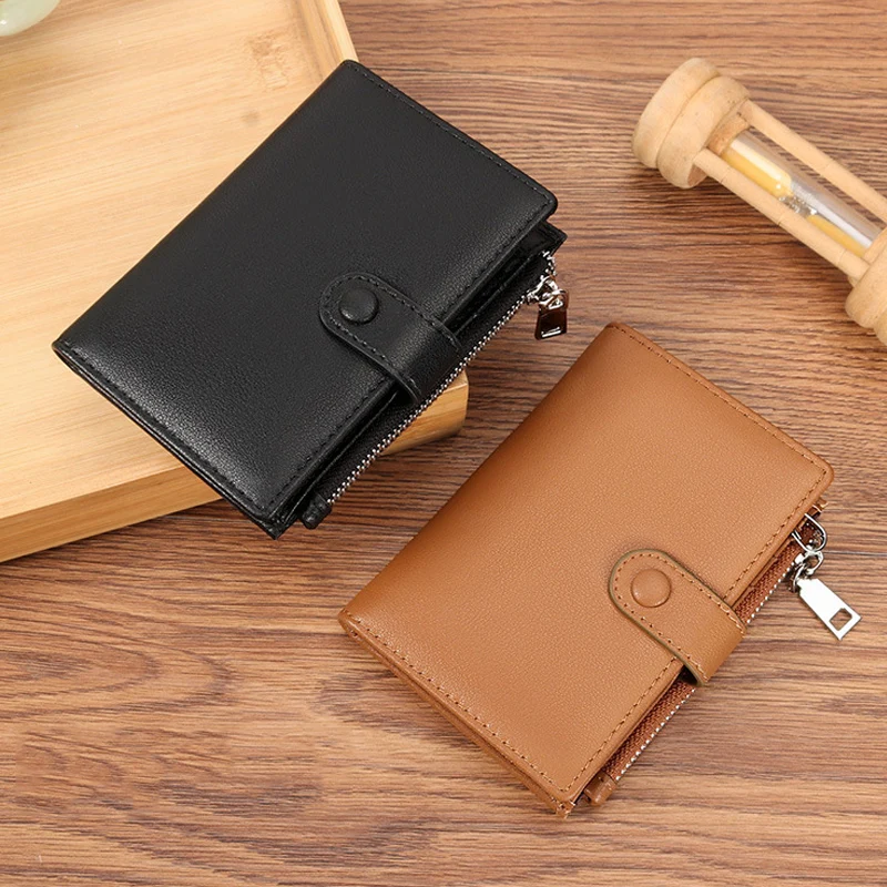 Slim Wallet for Men Genuine Leather Key Organizer Card Holder Keychain Key Wallet Short Small Male Clutch with Zipper Coin Pouch