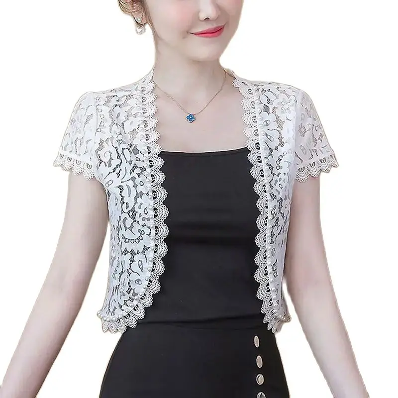 Short Sleeve Women Bolero Open Front Lace Cardigan Floral Sheer Bridal Cover Up Shrugs Crop Bolero Wedding Jackets For Dresses