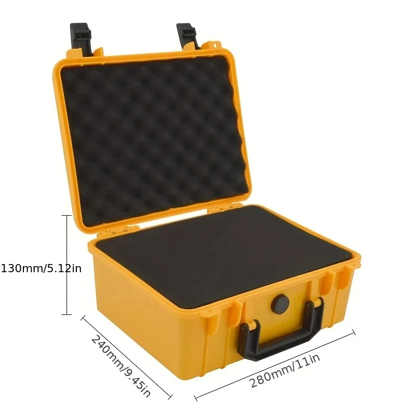 1pc Safety Instrument Tool Box, 280x240x130mm, PP Plastic Storage Toolbox Equipment Tool Case, Outdoor Suitcase With Foam Inside