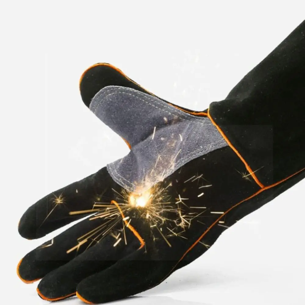 Leather Heat Resistant Gloves High Temperature Resistance Heat Insulation Welding Gloves 14/16 Inch Safety Gloves Grill Cooking