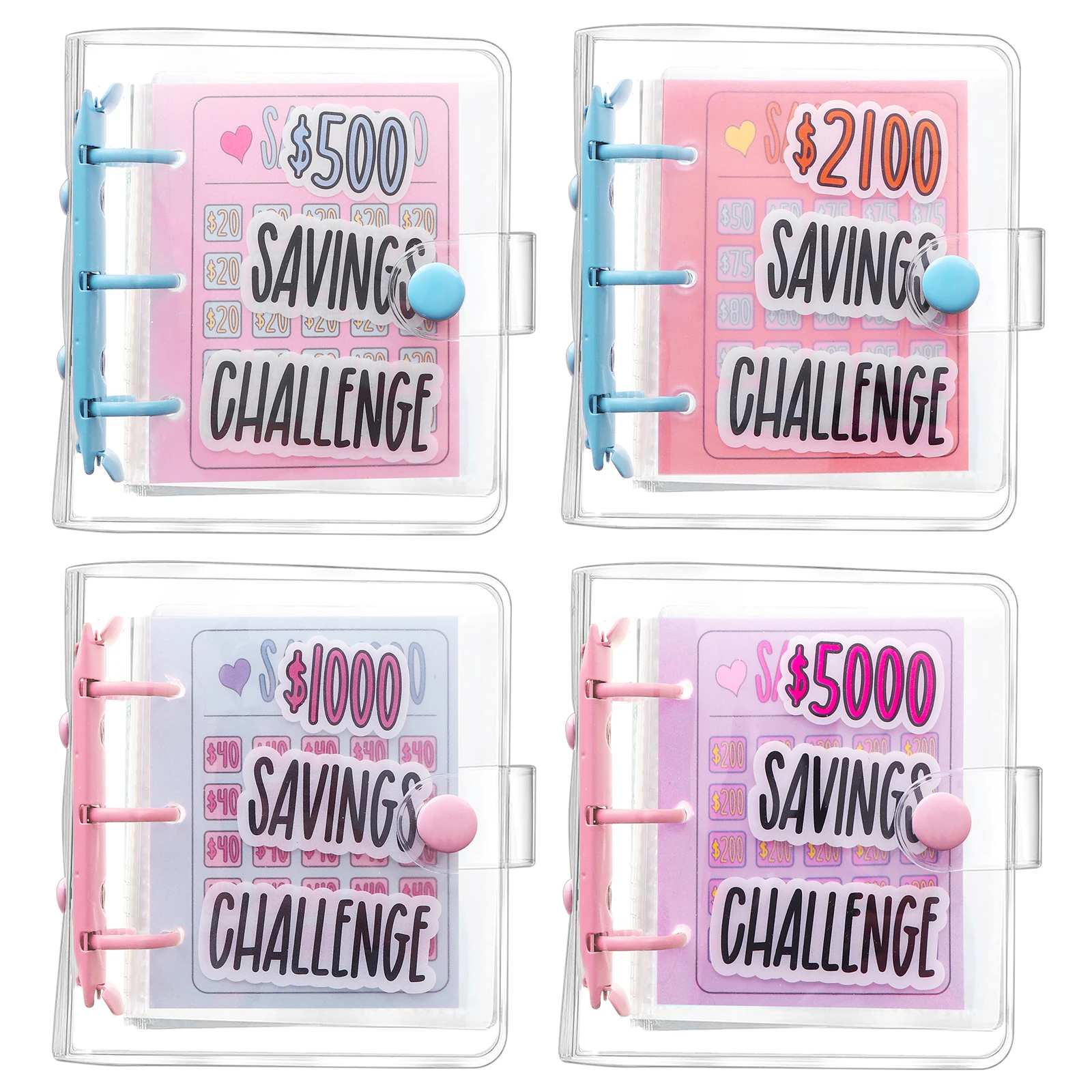 

4 Pcs 1000 Dollar Saving Challenge Money Savings Binder Book Reusable With Portable Stickers Cash Envelopes For Budgeting Planne