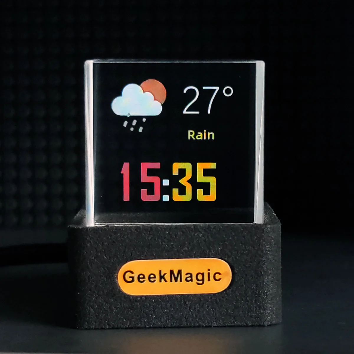 GeekMagic GIFTV Crystal Cube Photo Display Holographic Desktop Smart Weather Station Digital Clock with GIF Animations Album