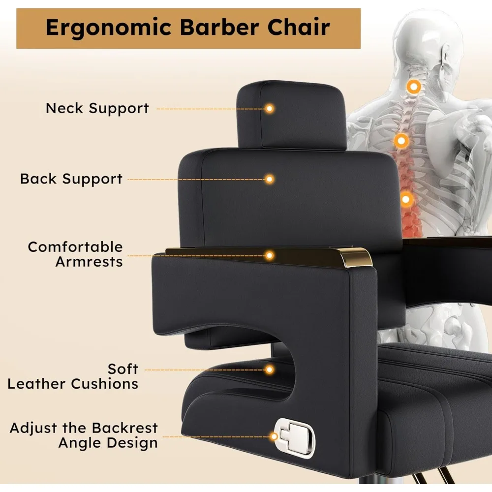 كرسي صالون الحلاقة، كرسي صالون للاستلقاء لمصفف الشعر، كرسي الشعر مع مضخة هيدروليكية، ارتفاع قابل للتعديل 360 درجة