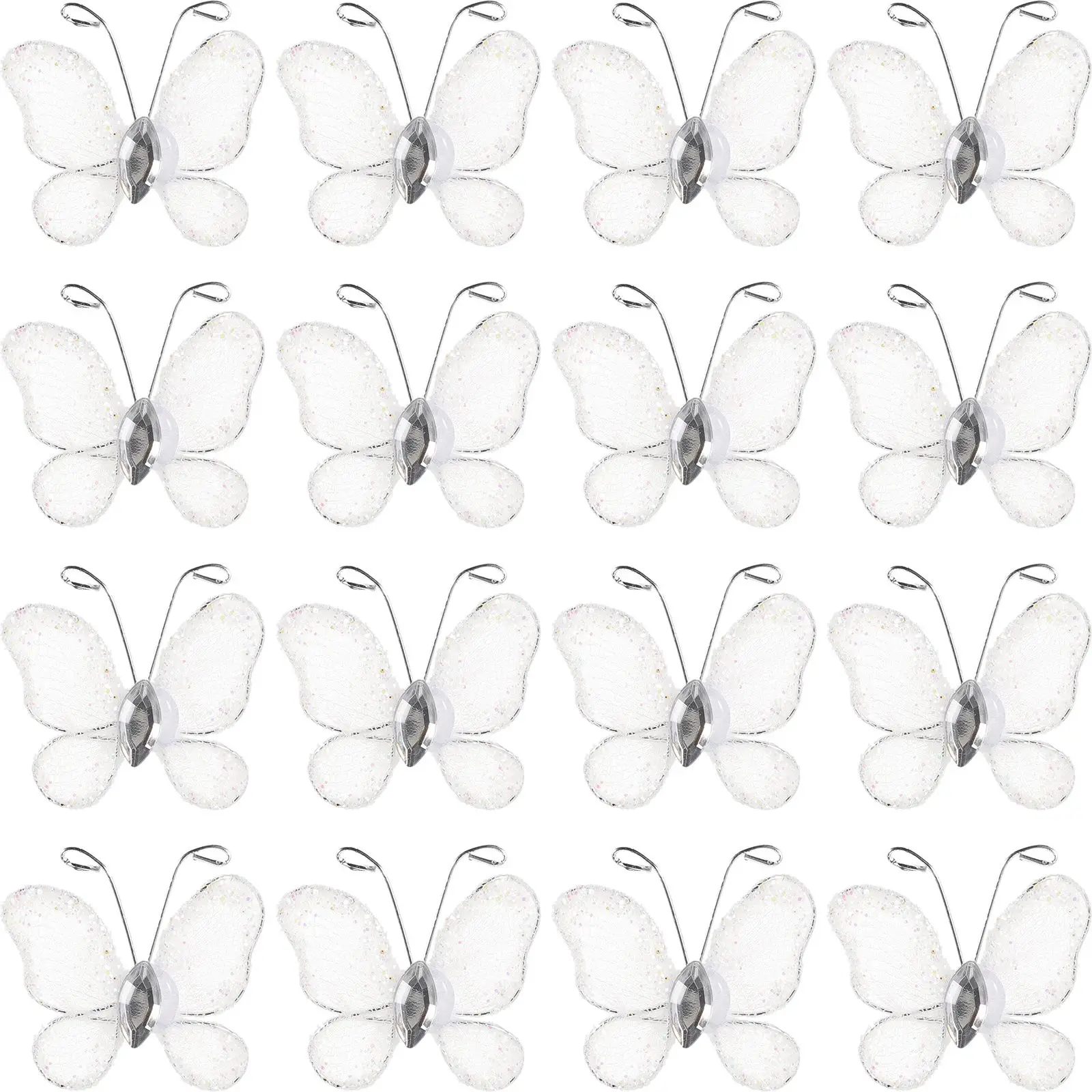 

50 Pcs Mesh Wired Decorative Butterflies Glittering White Rhinestones 3x3cm Wedding Favors Scrapbooking Invitations Handmade