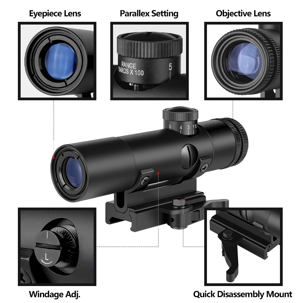 Imagem -04 - Spina Optics4x20 Sight Tactical Rifle Scope qd Base Mount com Bdc Turret Mil-dot Retículo