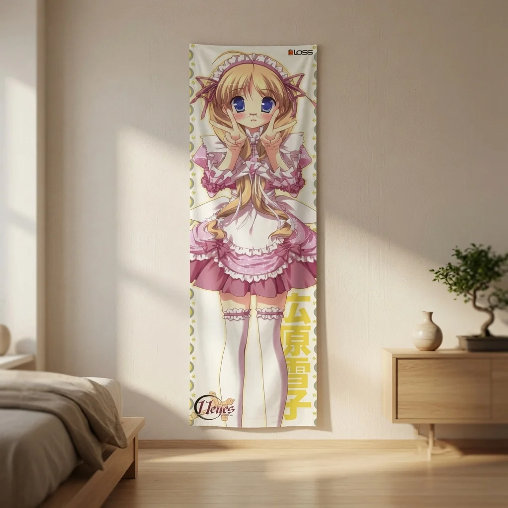 Japanese Anime Maid Girl Vertical Tapestry Kawaii Lolita Style Wall Hanging Long Banner for Bedroom Dorm Otaku Room Decor