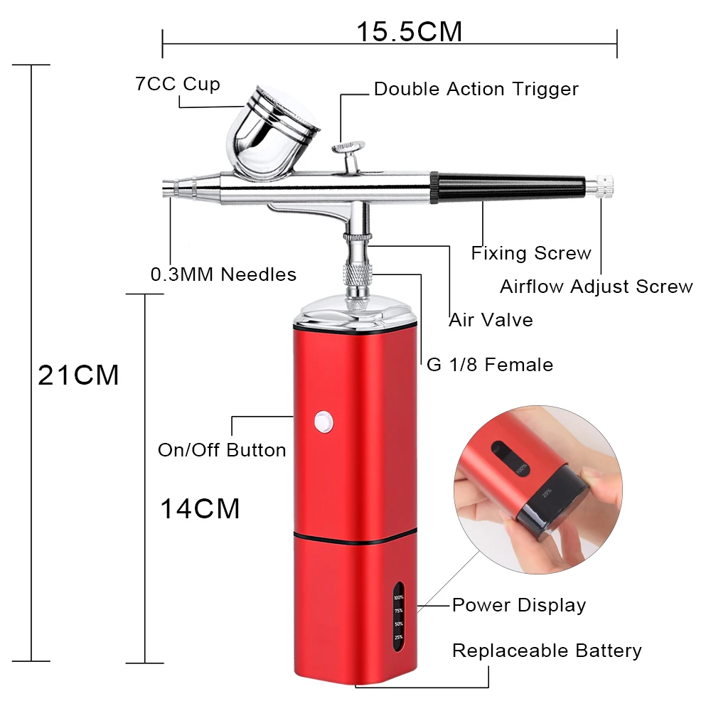 New Professional Coldless Free Shipping Wireless Women Airbrush With Compressor Oxygen Infusion Apparatus Commercial Cosmetics