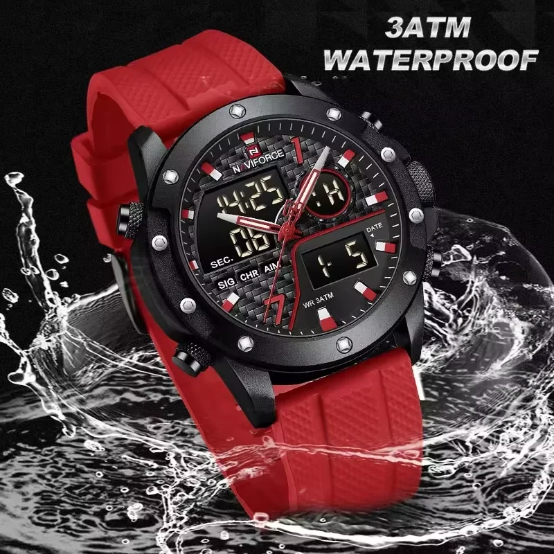 NAVIFORCE 2024 New Mens Watch Sports Waterproof TPU Strap Luminous LED Digital Multifunctional Male Military Quartz Wristwatches