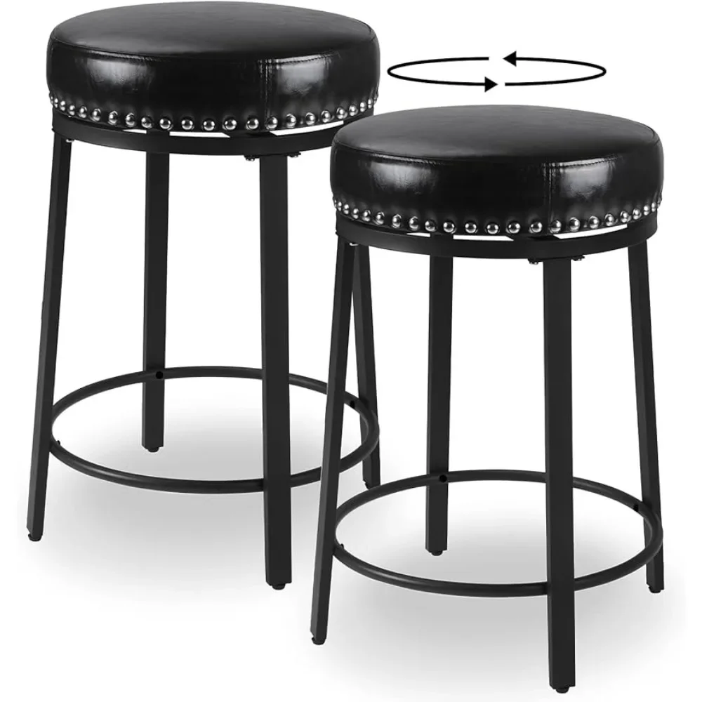 

24 Inch Swivel Counter Stools With Soft Cushion & Metal Frame Chair Set of 2 Black Round Bar Stools for Kitchen Counter