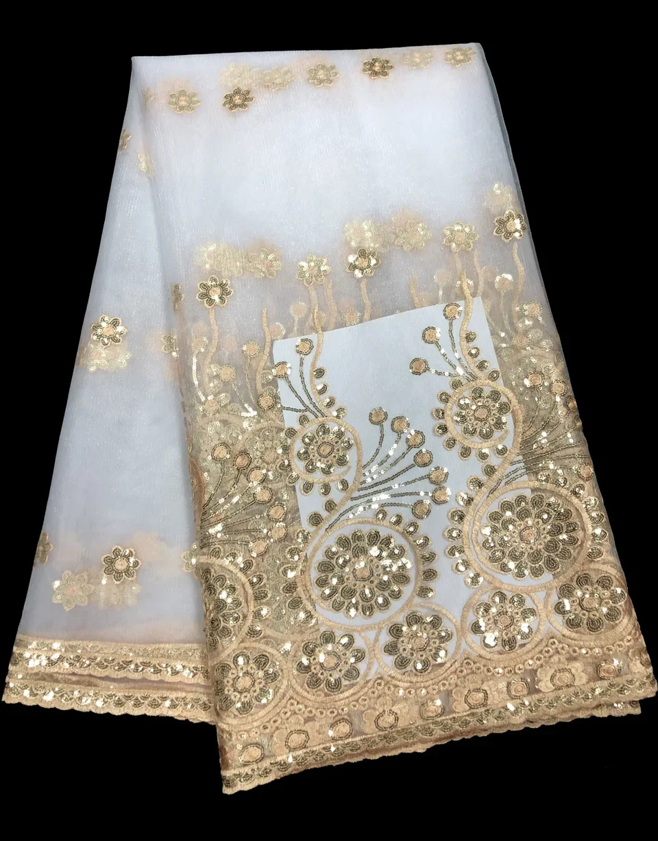 

Melody Organza French Laces Fabric 3D Sequins Flower Embroidery High Quality Tulle Net Lace Soft Tissue for Women CD1822