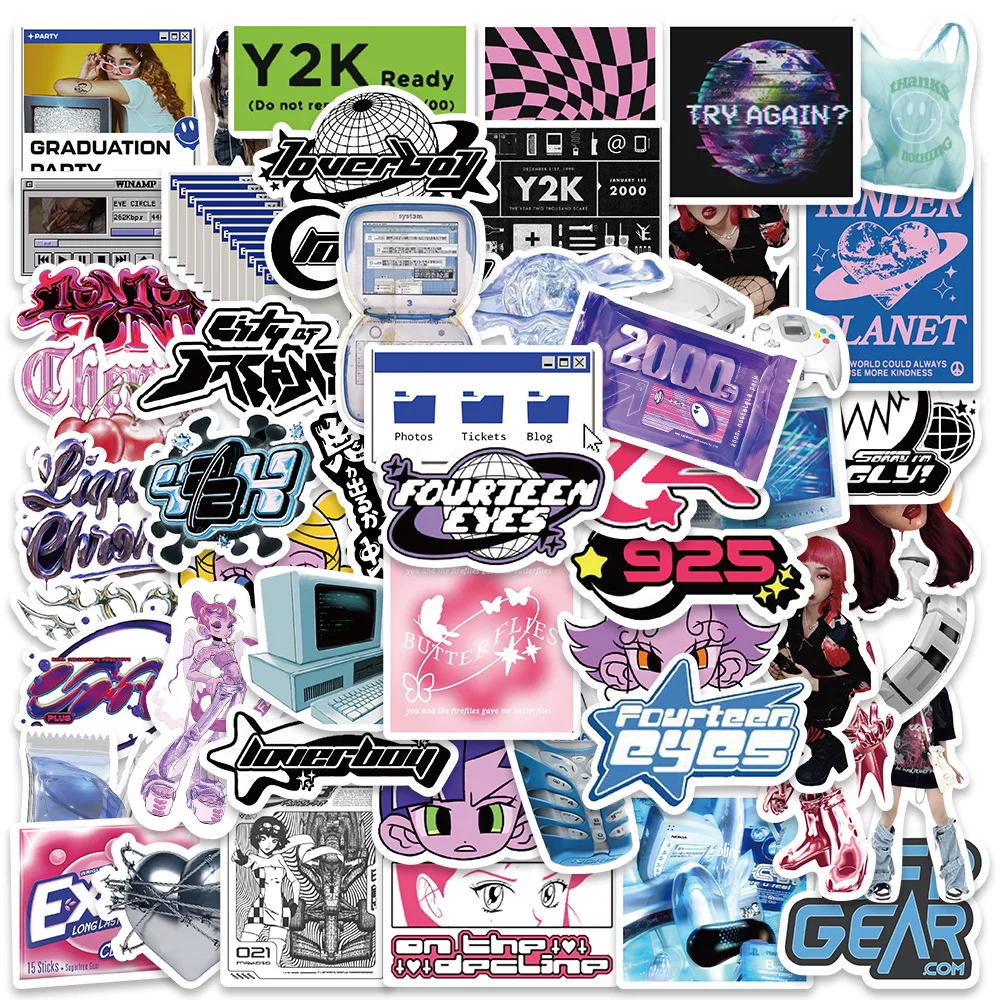 53PCS Y2K Girls VSCO 90s Stickers Harajuku Style Vintage Cute Aesthetic Decal Diary Motorcycle Laptop Scrapbook Toy Sticker