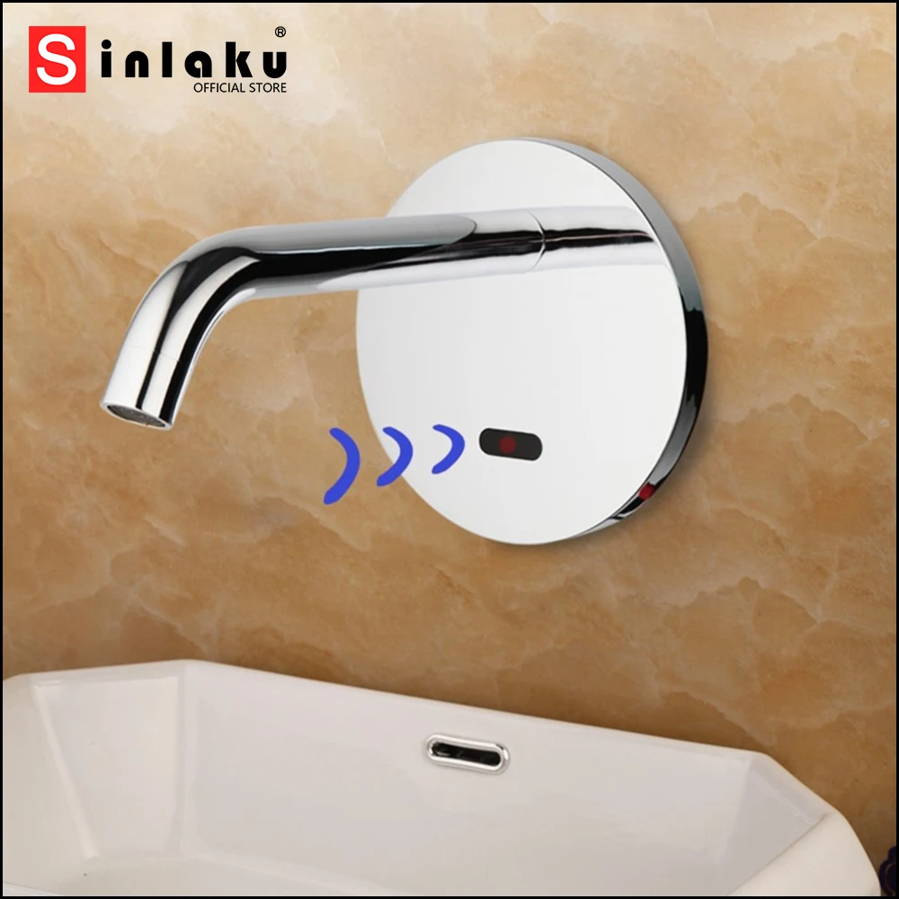 SINLAKU Automatic Sensor Faucet Chrome Finish Touchless Infrared Induction Water Tap Hands Free Bathroom Sink Basin Faucet