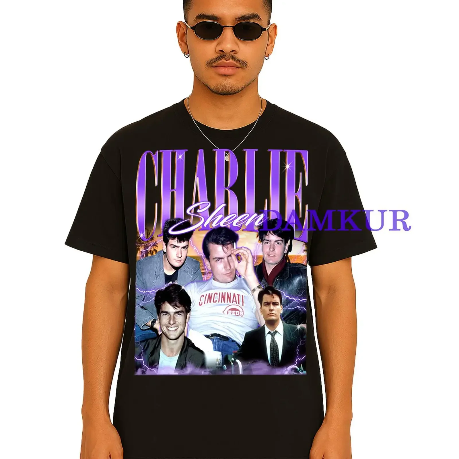 Vintage Charlie Sheen Homage T Shirt Retro 90s Actor Harper Merch Casual for Fans vintage Washed Breathable fashion