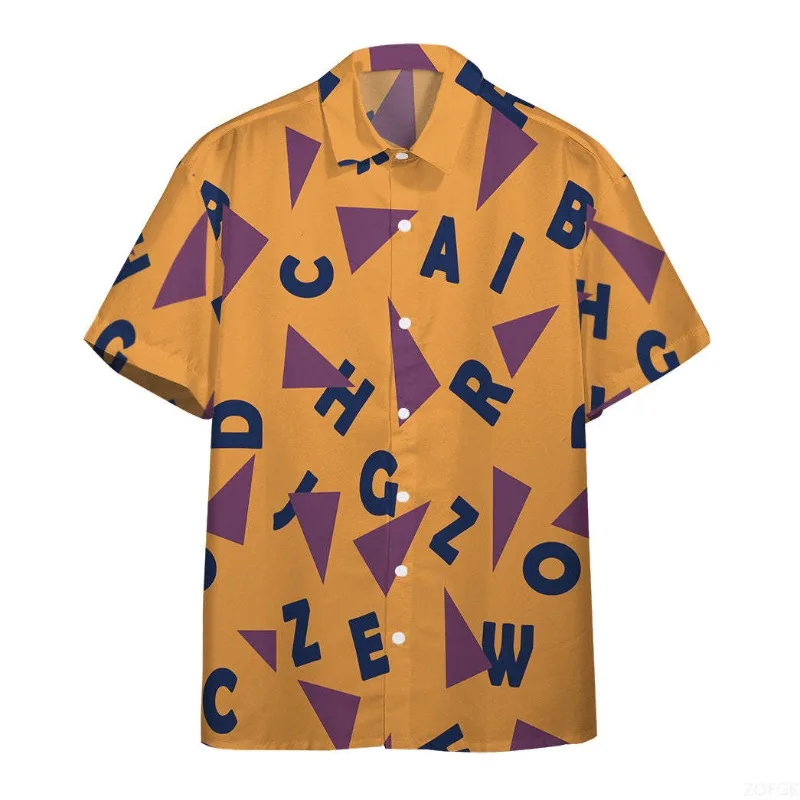 Geometric Print Men's Short-sleeved Shirt Beach Casual Hawaiian Men's Lapel Top Large Size Men's Shirt 2024 New Style