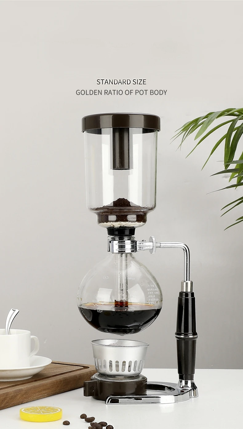 High Borosilicate Glass Siphon Coffee Pot Vacuum Syphon Brewer Kettle for 2 3 5 People Home Barista Manual Coffee Maker