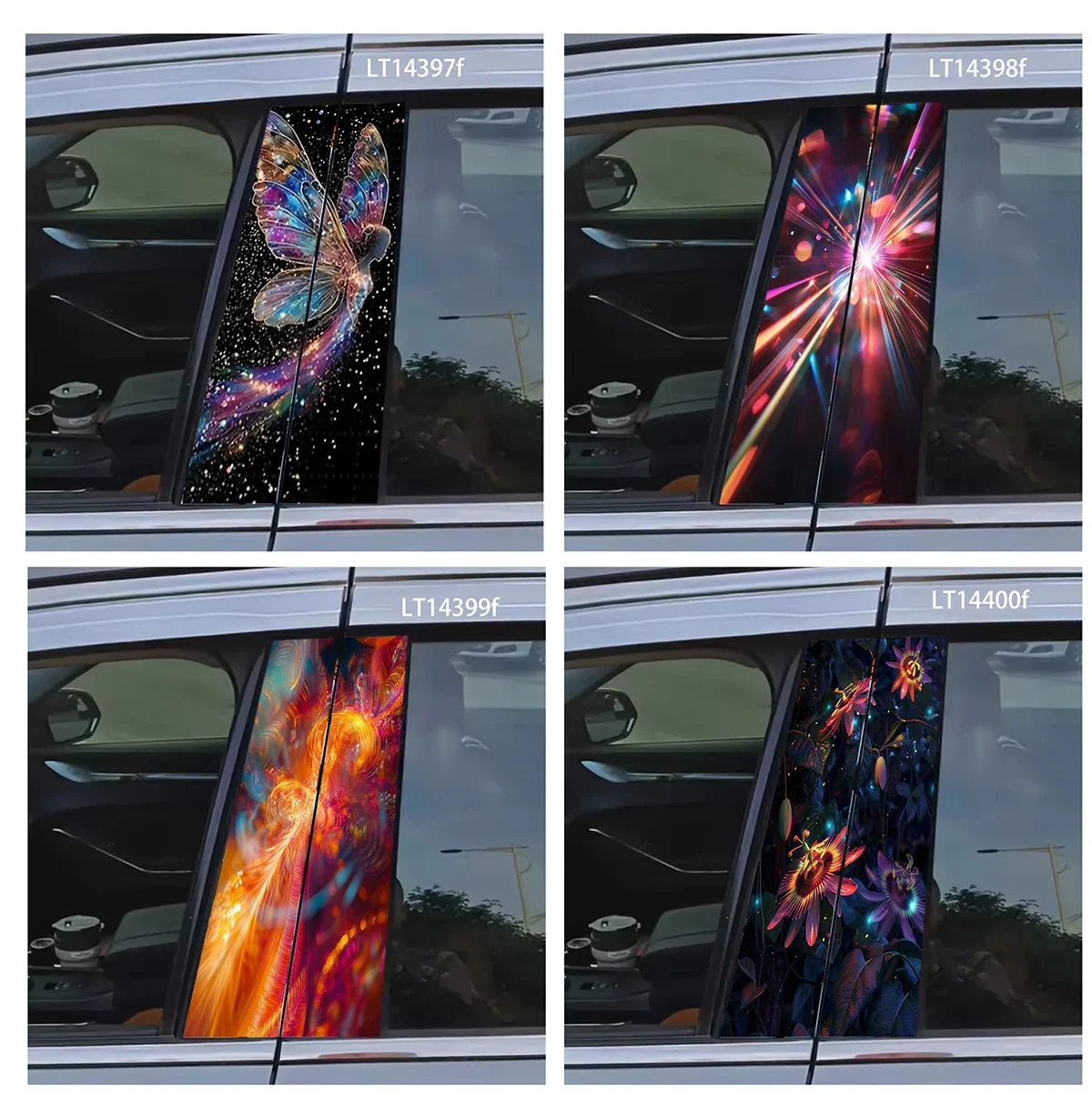 Abstract Neon Car Pillar Sticker Waterproof Self-adhesive Peel and Stick Window Decal Vinyl Auto Decor Modern Car Interior Decor