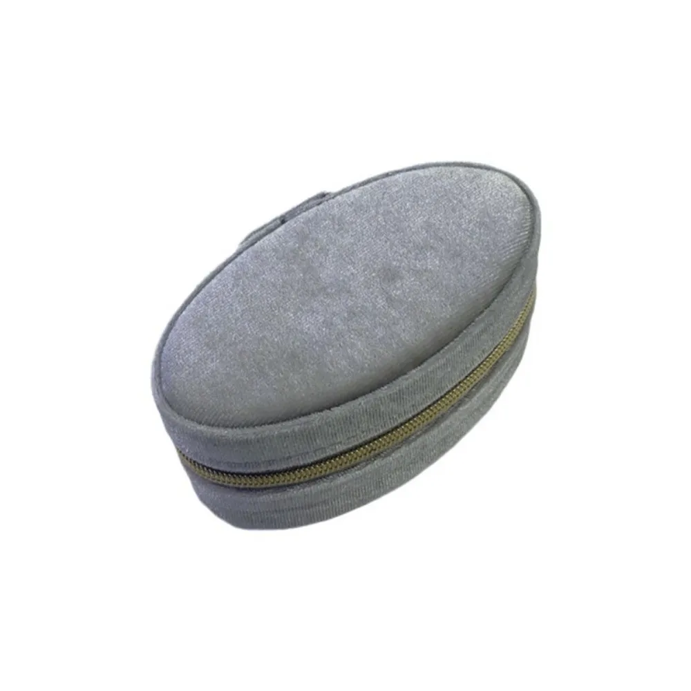 Portable Oval Velvet Jewelry Box Divided Compartments Zipper Closure Velvet Jewelry Display Box with Lid Soft Mini Jewelry Box