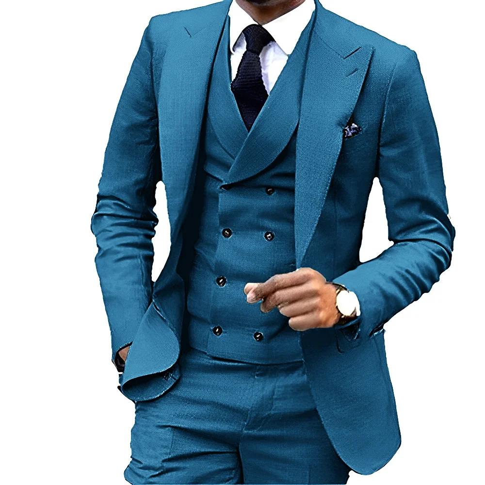 Yellow Men's 3-piece Suit Formal Jacket Pants Vest Party Wedding Tuxedo Office Work Clothes Slim Fit Dress Men