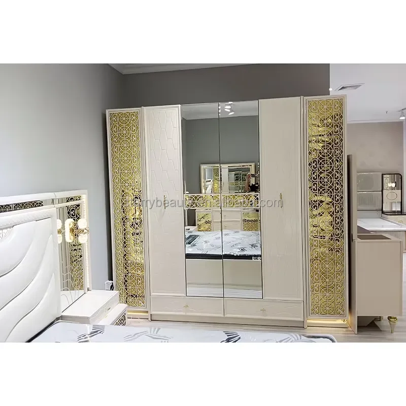 Queen Size Leather Bed Modern Bedroom Furniture Set Luxury Hotel Villa Mall Home Decor Solid Wood Frame Nightstand Dresser
