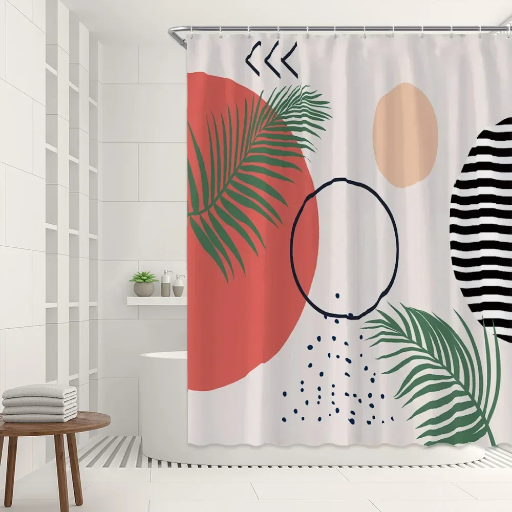 Mid Century Minimalist Abstract Shower Curtain Abstract Contracted Modern Art Leaves Bathroom Fabric Curtain Home Decor Hook